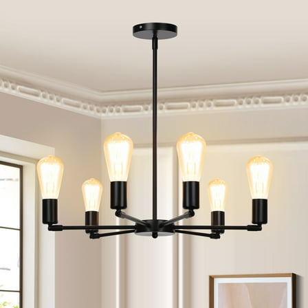 DONGPAI Black Chandelier Light Fixture, 6-Light Farmhouse Black Chandelier for Dining Room Adjustable Industrial Modern Chandelier for Living Room, Kitchen Island (Bulbs not included)