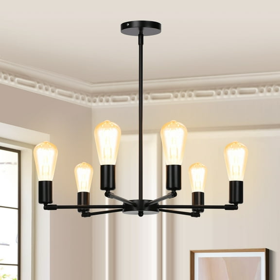 DONGPAI Black Chandelier Light Fixture, 6-Light Farmhouse Black Chandelier for Dining Room Adjustable Industrial Modern Chandelier for Living Room, Kitchen Island (Bulbs not included)
