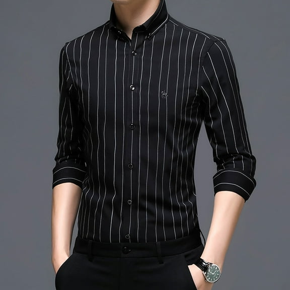 Tejiojio Men's and Big Men's Classic Tops Clearance Men Casual Stripe Long Sleeve Bamboo Fiber Wrinkle Non-iron Shirt Blouse
