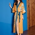thumbnail image 3 of Defitshape Women's Satin Robe Luxury Floral Printed House Light Silky Loose Fit Quarter Sleeve Long Japanese Long Kimono Bathrobe Patterned15 Yellow One Size, 3 of 5