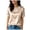 Beige, variant on Women's Satin Blouses Short Sleeve Elegant Pearl Beaded Round Neck Silk Shirt Business Casual Tops for Office Dark Green for Size M