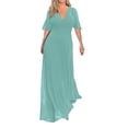 thumbnail image 2 of Fshaion Robe d'Été pour Femmes 2024 Grande Taille Manches Moyennes Fendue Col en V Tempérament Longue Robe en Chiffon Liquidation Moins de 10!, 2 of 7