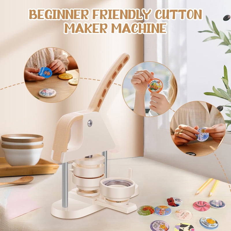 Button Maker Machine, 1''+1.25''+2.25'' (25/32/58mm) 3-in-1 Pin Maker Machine Kit, Installation-Free DIY Badge Machine with 300pcs Button Parts