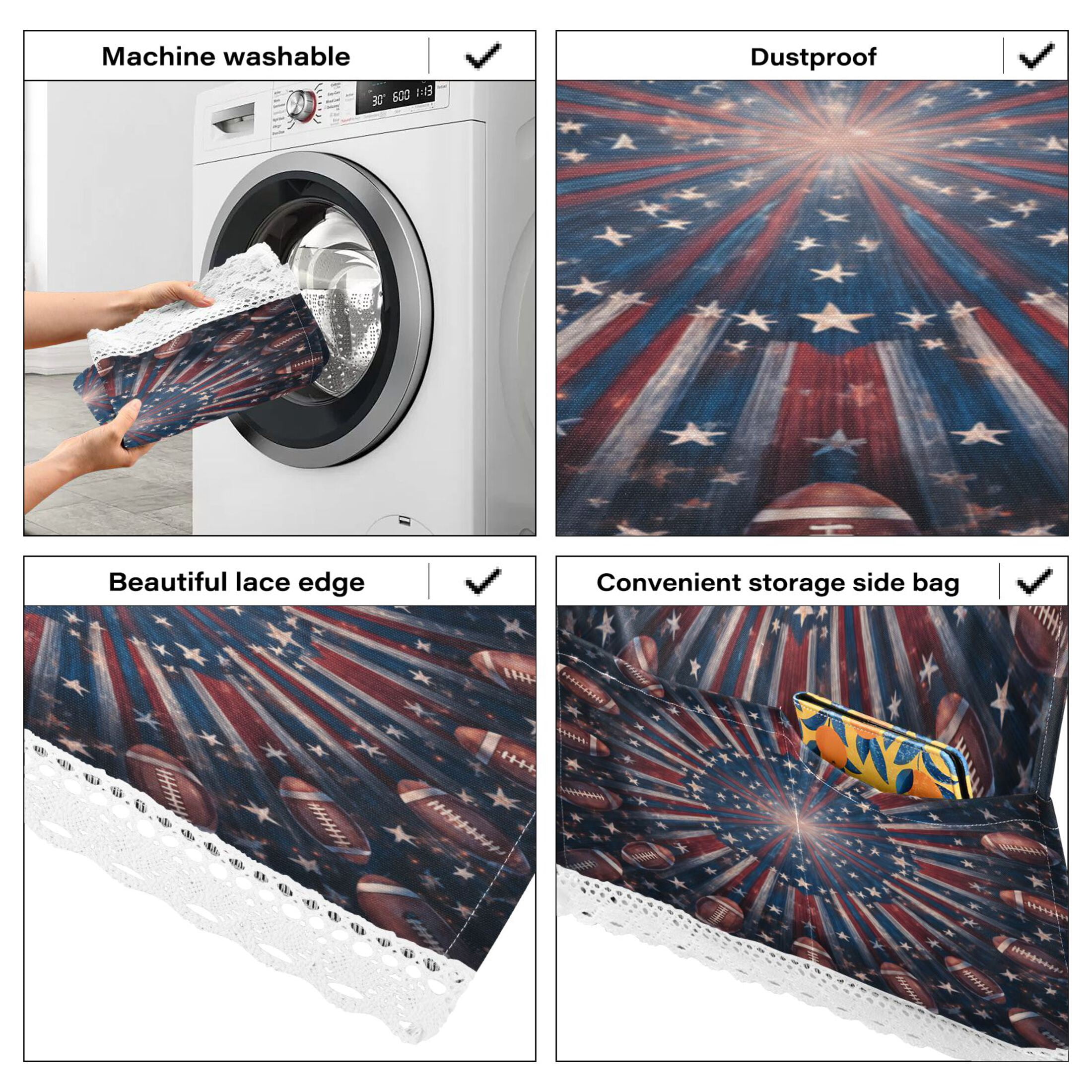Wobogo American Flag Style Football Washing Machine Cover Dustproof Washer Dryer Cover Waterproof Laundry Room Decorative Protector