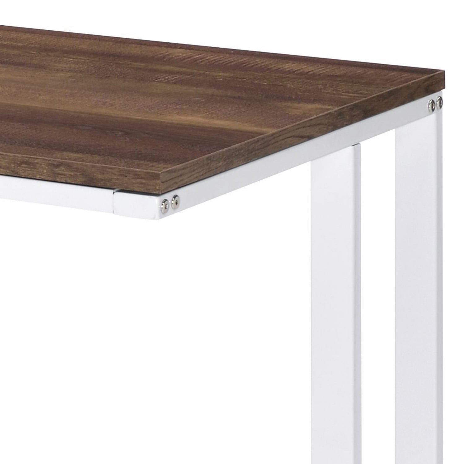 Modern Writing Desk with USB Charging Port, Walnut & White Minimalist Computer Desk, Rectangular Home Office Desk with Open Metal Base, Compact Study Table for Bedroom & Office