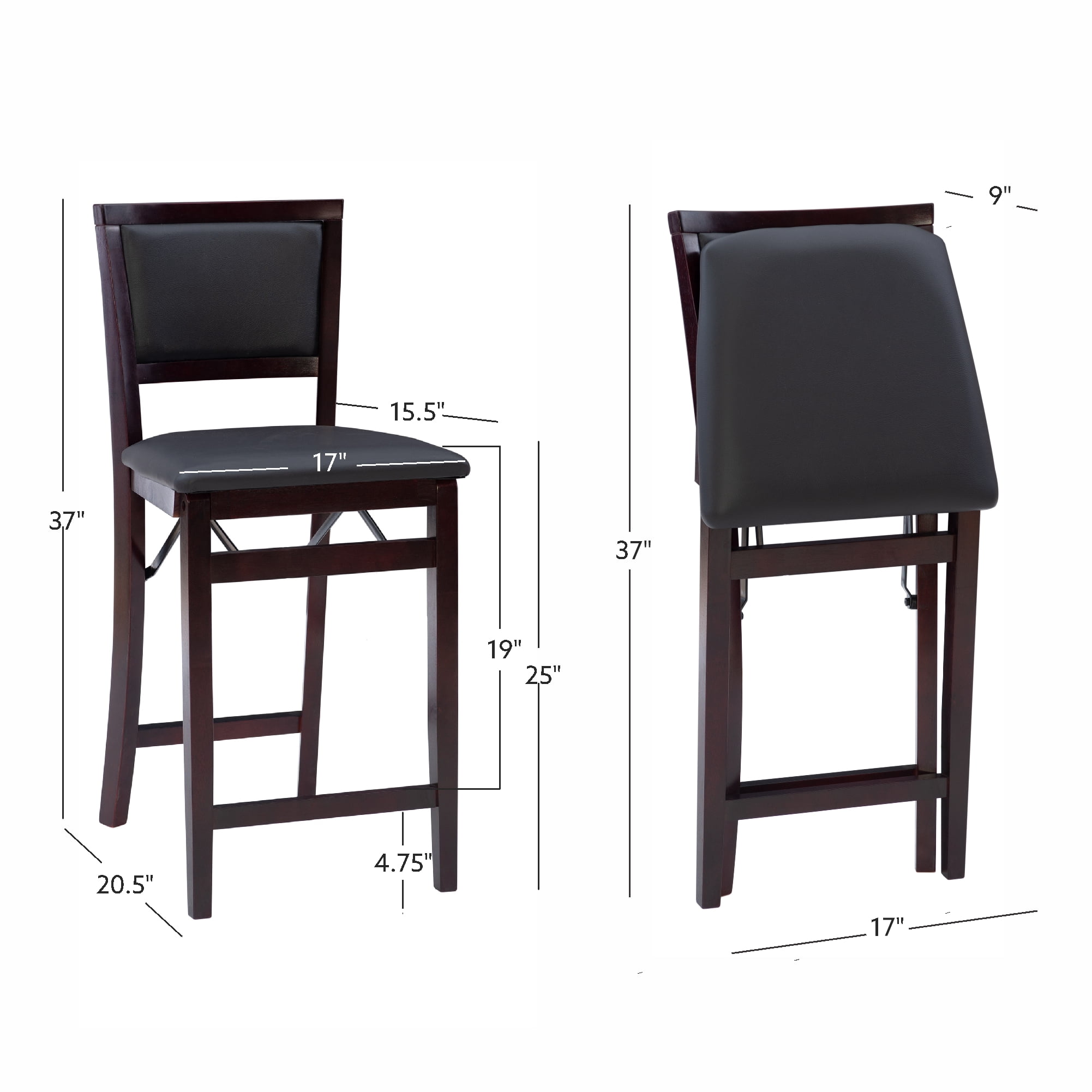 Linon Kristle 25" Folding Mid Back Counter Stool, Merlot/Dark Brown Faux Leather