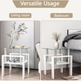 thumbnail image 5 of 2-Tier Tempered Glass End Table with Open Storage Shelf, Modern Sofa Side Table with Steel Pipe and Metal Legs, Square Tea Table, Glass Nightstand for Living Room Bedroom Office, White, 5 of 7