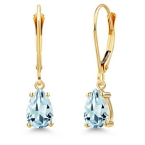 Gem Stone King 14K Yellow Gold Sky Blue Aquamarine Earrings for Women | 1.30 Cttw | Gemstone March Birthstone | Pear Shape 7X5MM