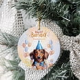 thumbnail image 3 of Watercolor Dachshund Happy Birthday Celebration Balloons Gift Party Ceramic Round Ornament Wiener Dog Lover Gifts Idea Home Tree Decor - 00028, 3 of 5