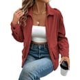thumbnail image 6 of Cuteduck Women Corduroy Fall Fashion Jacket Zip Up Waffle Knit Casual Shacket Long Sleeve Lapel Coat with Pocket S-XL, 6 of 6
