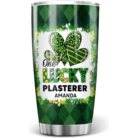 

St Patricks Day Tumbler Leopard One Lucky Plasterer Tumblers Irish Fact Coffee Mug with Lid 20oz Ireland Gifts for Women Men Christian Stainless Steel Insulated Travel Cup
