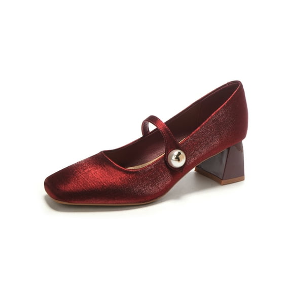 Women's Bridal Mary Jane Heels, Block Heel, Satin Wedding Shoes