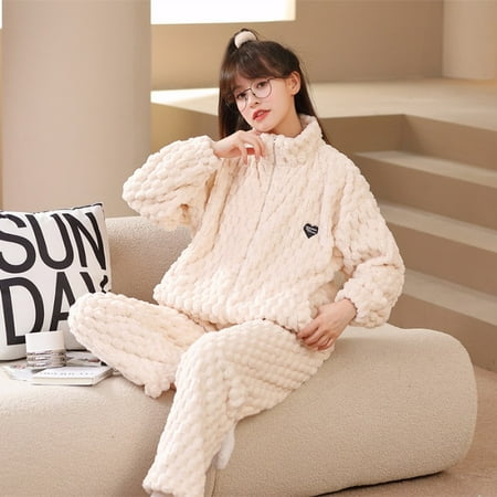 

PIKADINGNIS Autumn Winter Warm Flannel Zipper Couple Pajamas Set Women Sleepwear Family Pijama Male Homewear Cloth Women Casual Men Pyjamas