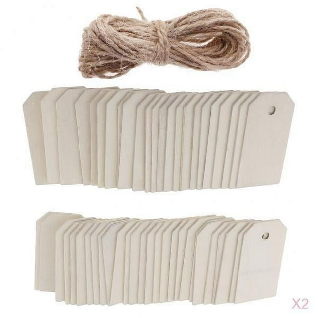 Adorno de etiqueta de etiqueta de forma de rectángulo de madera de 100 piezas con cuerda blanca Sunnimix Piezas de madera