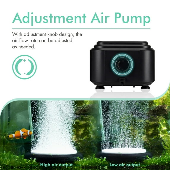 hygger Quiet Aquarium Air Pump, 255GPH/10W Powerful Hydroponic Aerator Pump, Black Adjustable Oxygen Bubbler, for Up to 600 Gallon Fish Tank