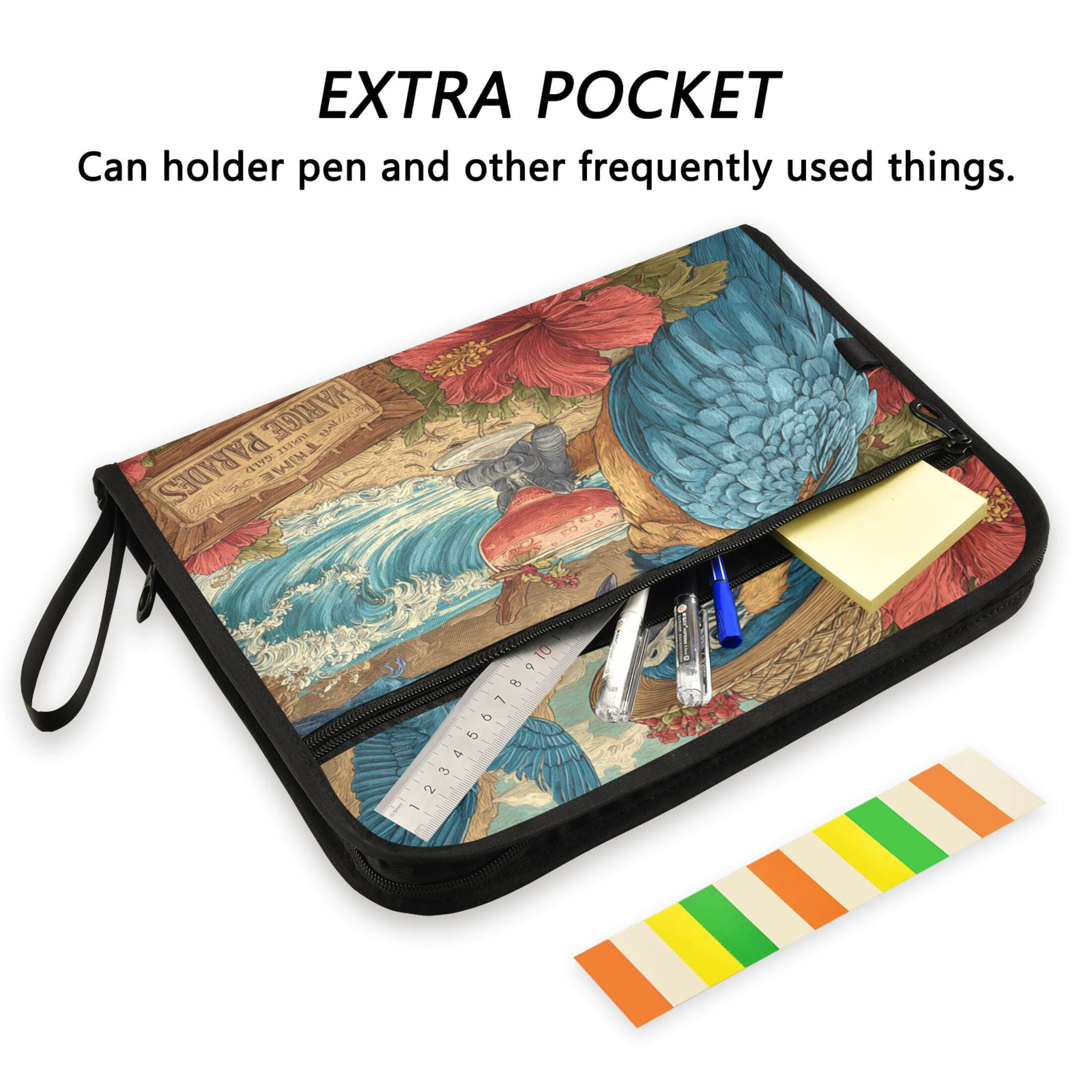 WOBOGO Blue Parrot Expanding File Folder Letter Size Accordion Filing Organizer 13 Pocket Separate Organ Pocket
