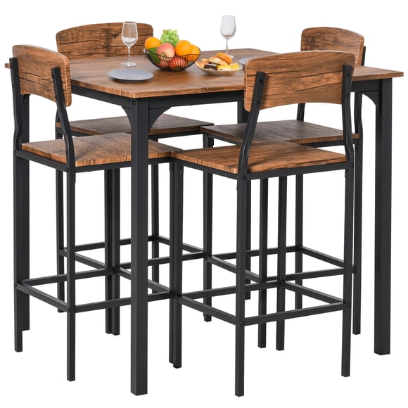 HOMCOM Counter Height Bar Table Set, Industrial Dining Table Set for 4
