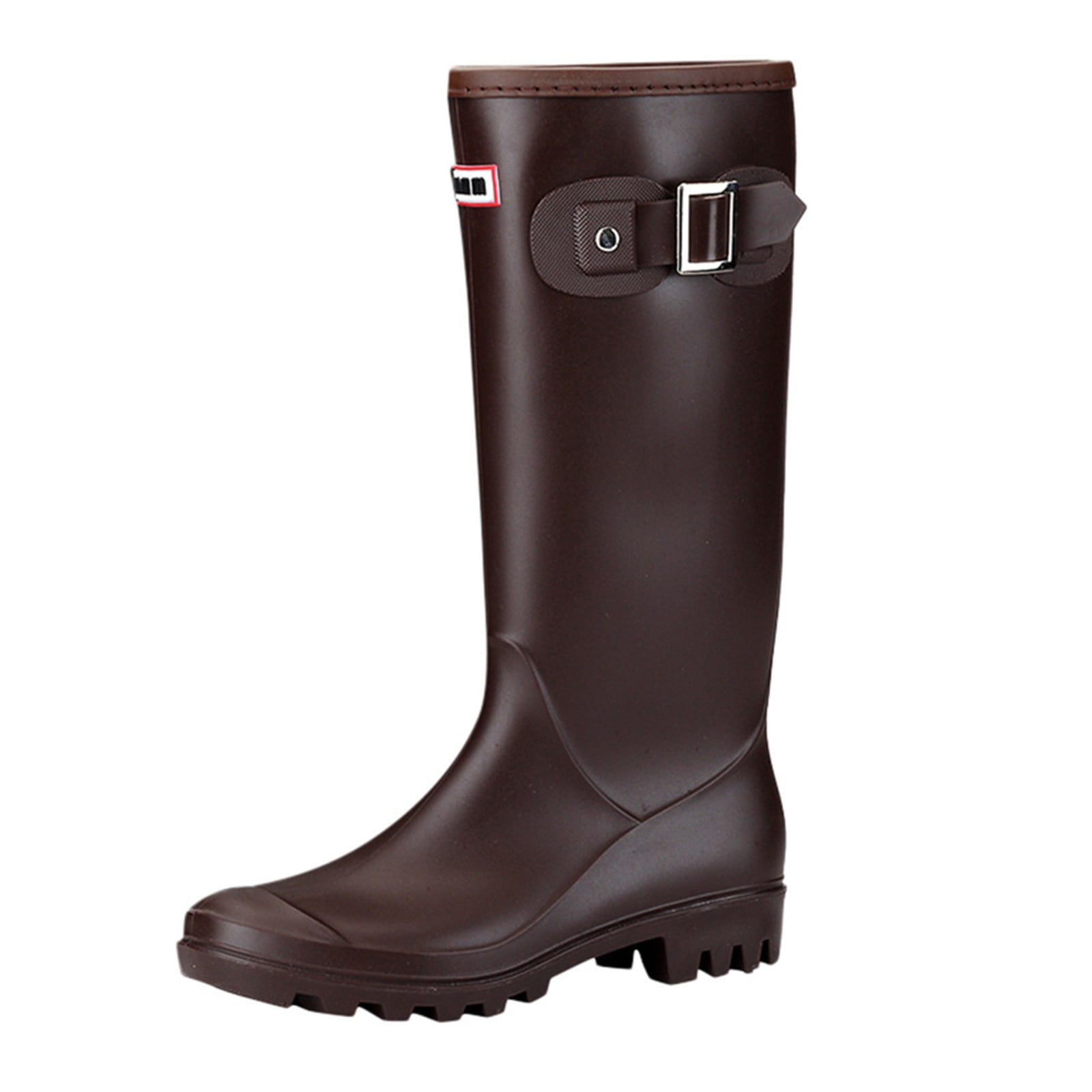 Mepaouo Women's Knee High Rain Boots Waterproof Rubber Garden Boots Work Tall Fishing Boots(Brown,7.5)