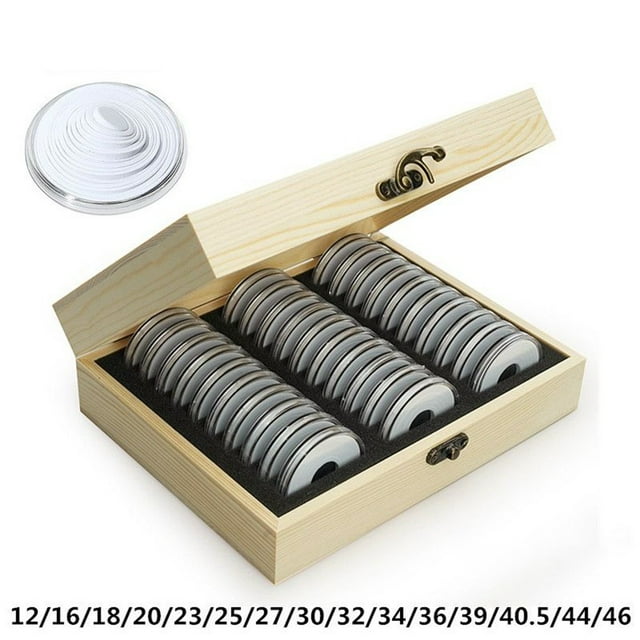 Luckyn Boîte de Rangement pour Pièces avec Coussin de Réglage 30 Pcs Boîte Commémorative en Bois Ajustable, Boîte à Pièces en Bois Verrouillable Universelle pour Collection de Pièces