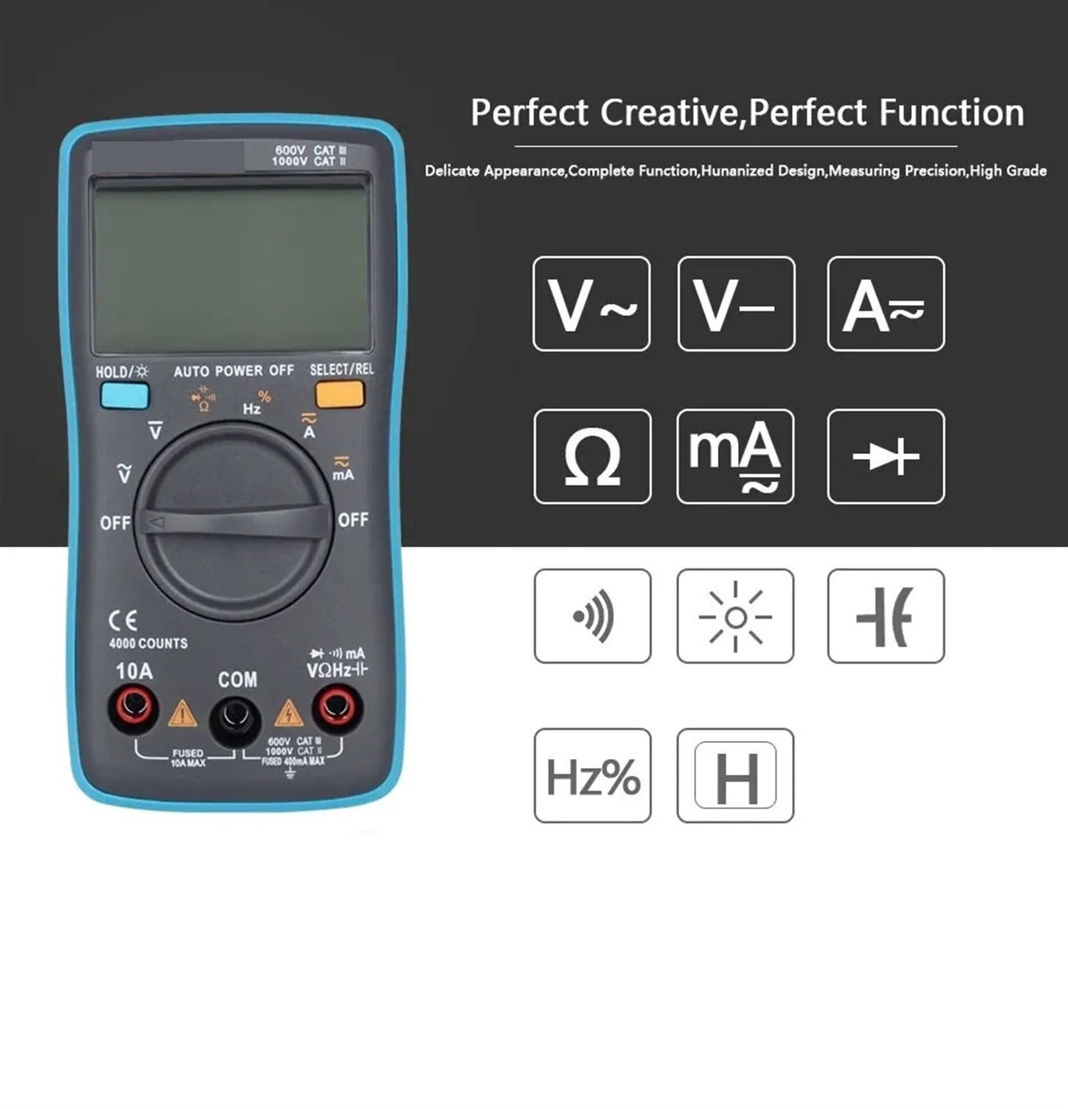 Digital Multimeter 4000 Counts DC/AC Voltage Current Capacitance Hz Diode Ohm Tester Ammeter Voltmeter Backlight ,Versatile Measurement