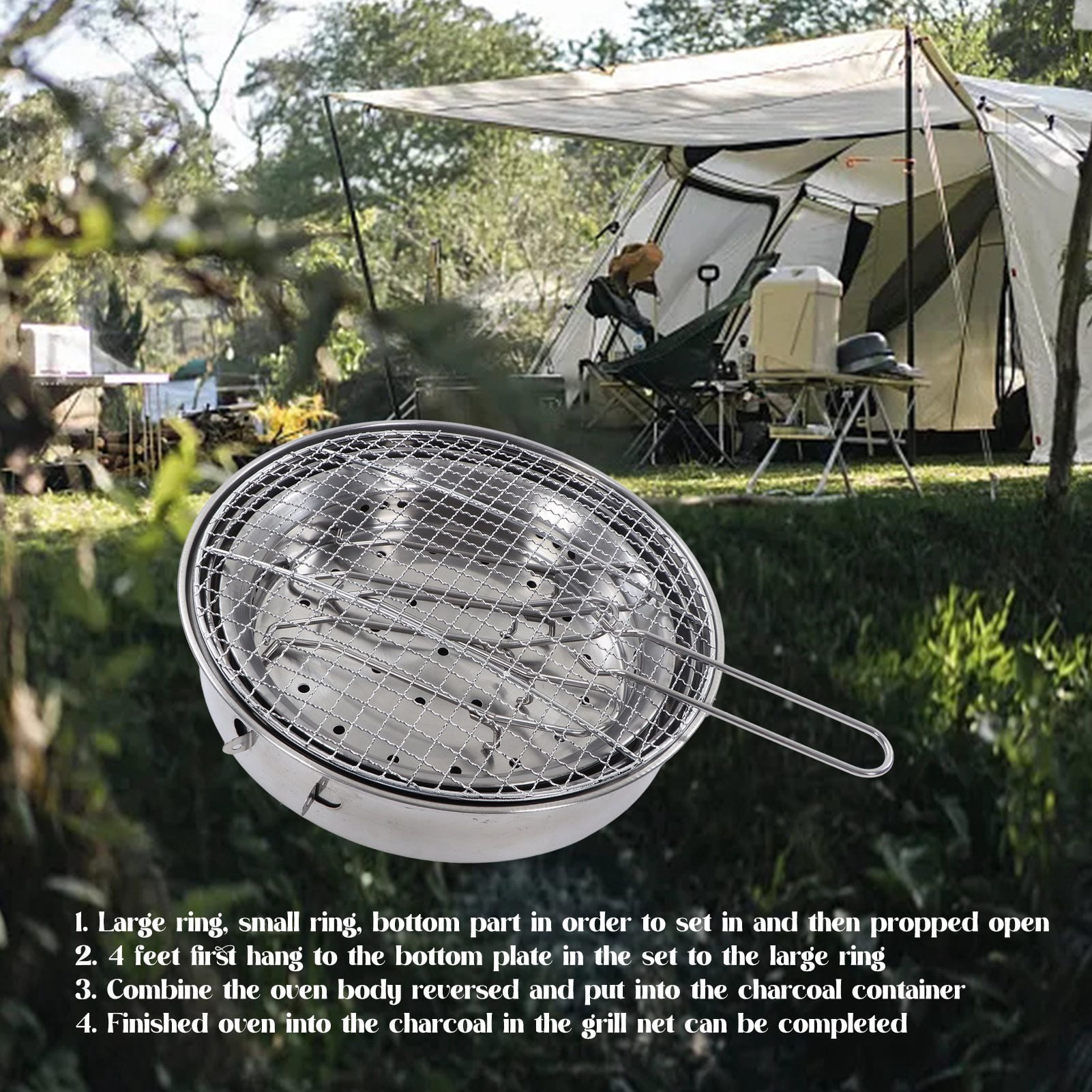 NFTIGB Portable Charcoal Barbecue Grill Stove, Stainless Steel Detachable BBQ Tabletop Hibachi Grill for Home, Outdoor Cooking, Camping, and Picnic (11.8 inches / 30 cm)