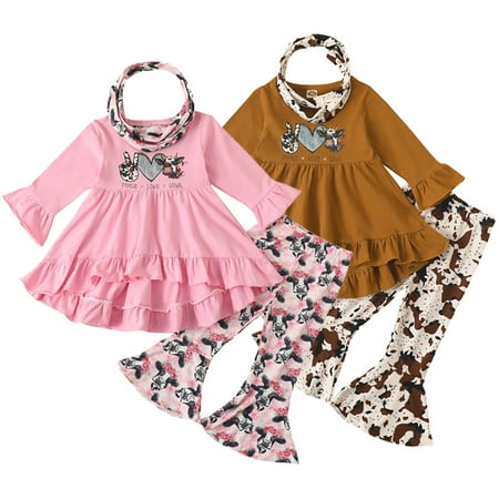 

Lovebay 6M-5T Toddler Baby Girl Clothes Ruffle Tops Floral Pants with Cute Headband Outfit Set