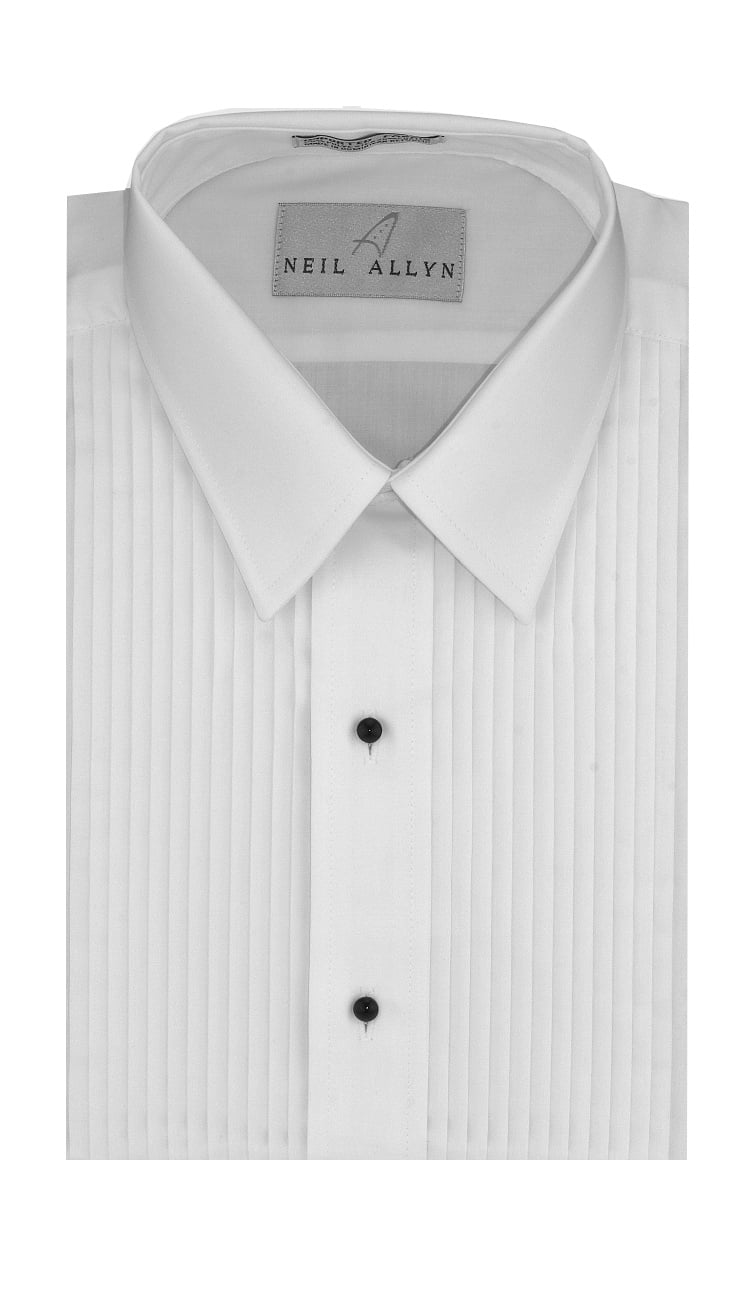 Men's Tuxedo Shirt With Laydown Collar - 1/8 Inch Pleat Front, Convertible Cuffs, 65% Polyester/35% Cotton (17.5 Neck, 32/33 Sleeve)