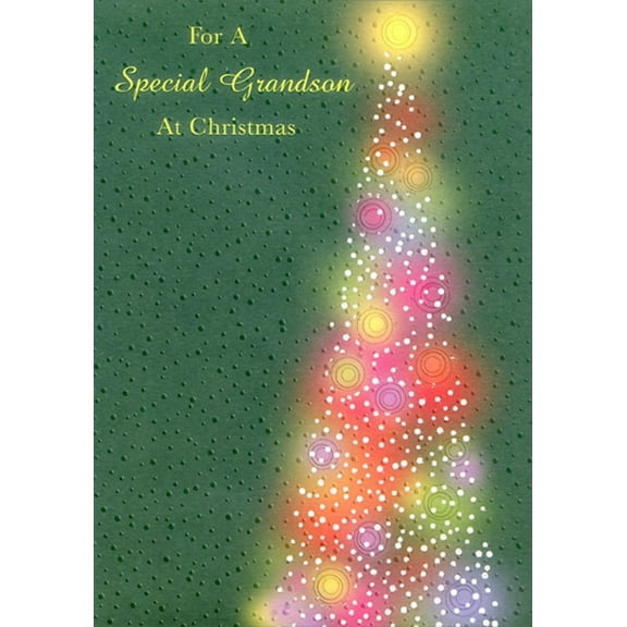 Designer Greetings Tree of White Dots and Colorful Swirls on Dark Green Grandson Christmas Card