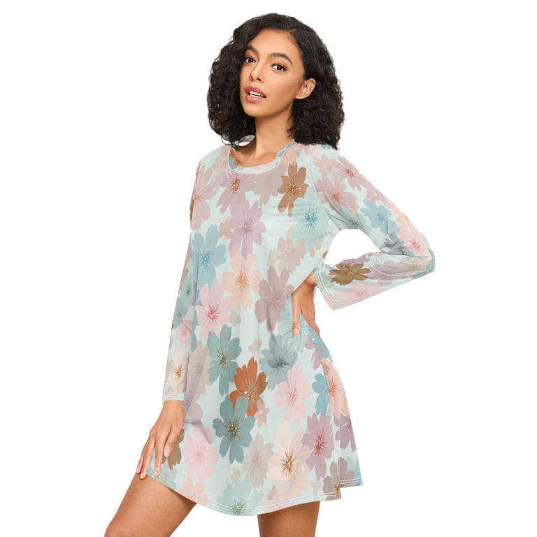 Soft Color Petals Women's Long Sleeves Nightgowns Sleepwear Soft Pajama ...