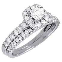 Diamond Bridal Set Ladies Solitaire Halo 14K White Gold Wedding Ring 1.01 Ct.