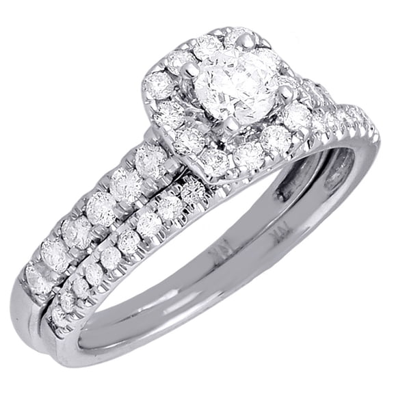 Diamond Bridal Set Ladies Solitaire Halo 14K White Gold Wedding Ring 1.01 Ct.
