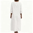 thumbnail image 5 of Levmjia Women's Solid Color Midi Dress Casual V Neck 3/4 Sleeve Button Down Shirt Dress with Big Buttons Rolled Cuffs Loose Fit A Line Flare Swing Dress for Summer, 5 of 6