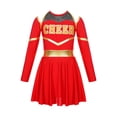 thumbnail image 3 of iiniim Cheer Leader Girls Contrast Color Cold Shoulder Cheerleading Uniform Dress Birthday Party Red 6, 3 of 7
