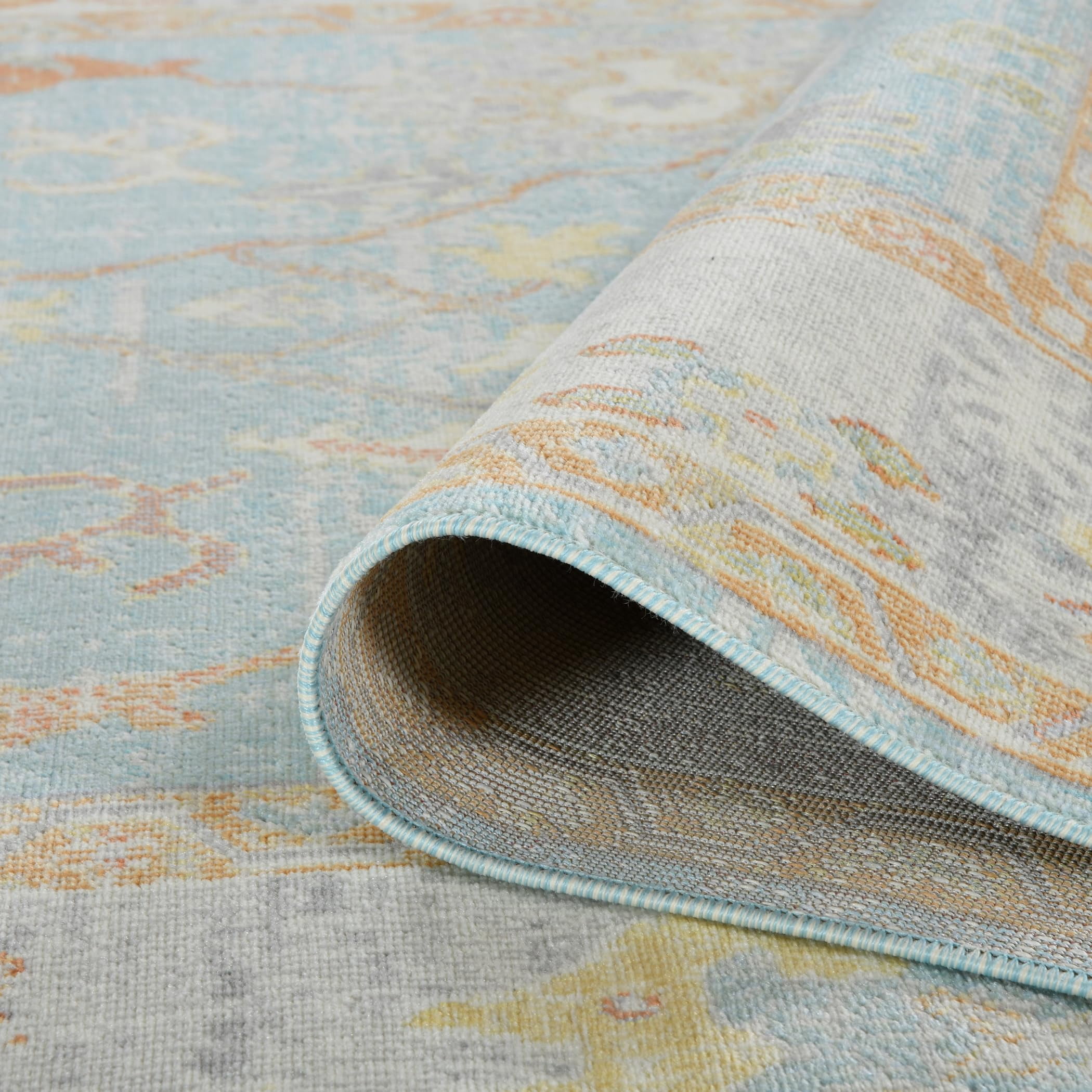 Luxee Designs Bohemian Style Bordered Indoor/Outdoor Area Rug 5x7 for High Traffic Area - Aqua/Beige