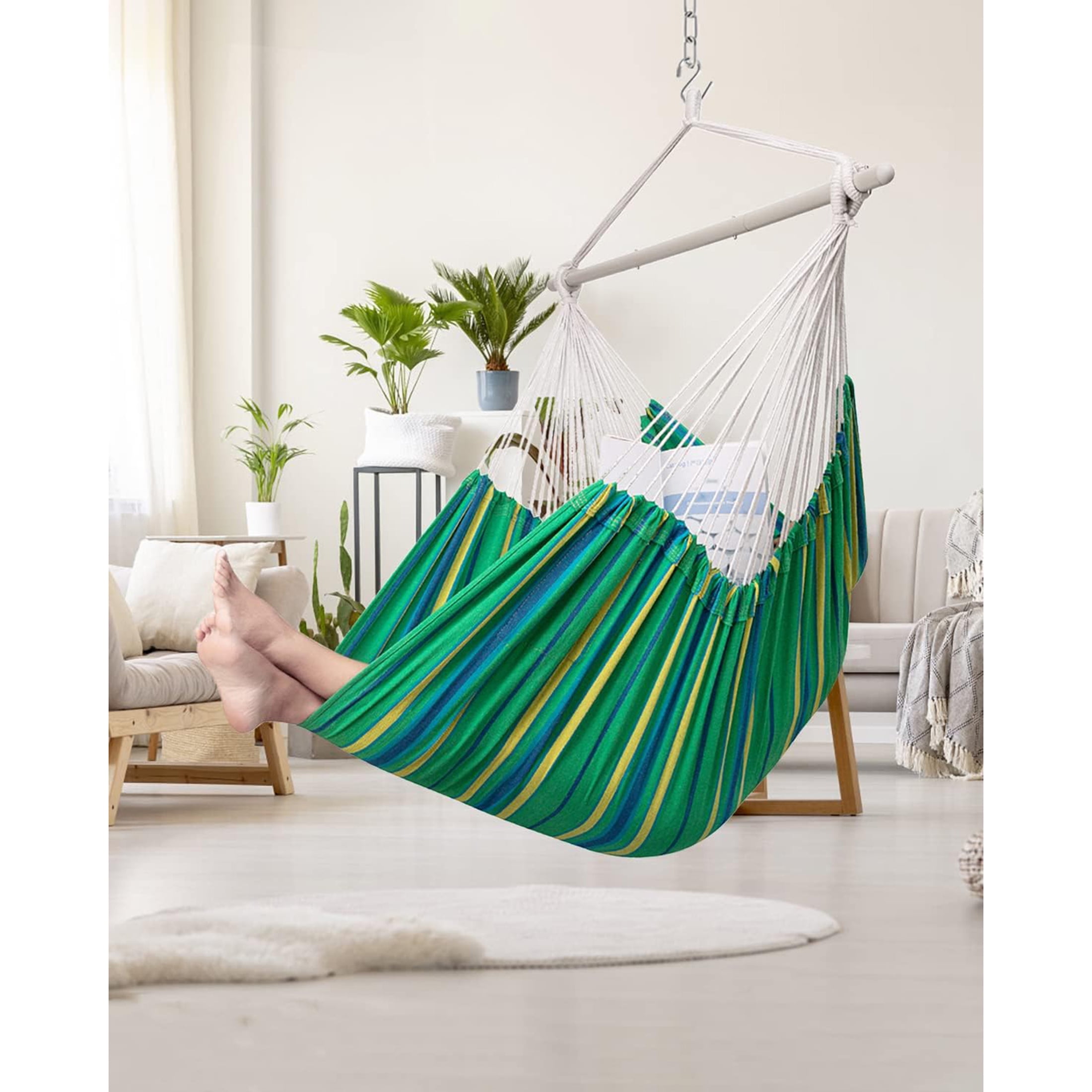Sunyear Hammock Chair Anti-Slip Oversized Swing Chair  -  XXL Hanging Chair with  Steel Spreader Bar and Pocket for Bedroom, Patio, Outdoor/Indoor Use  (500 lbs Capacity)