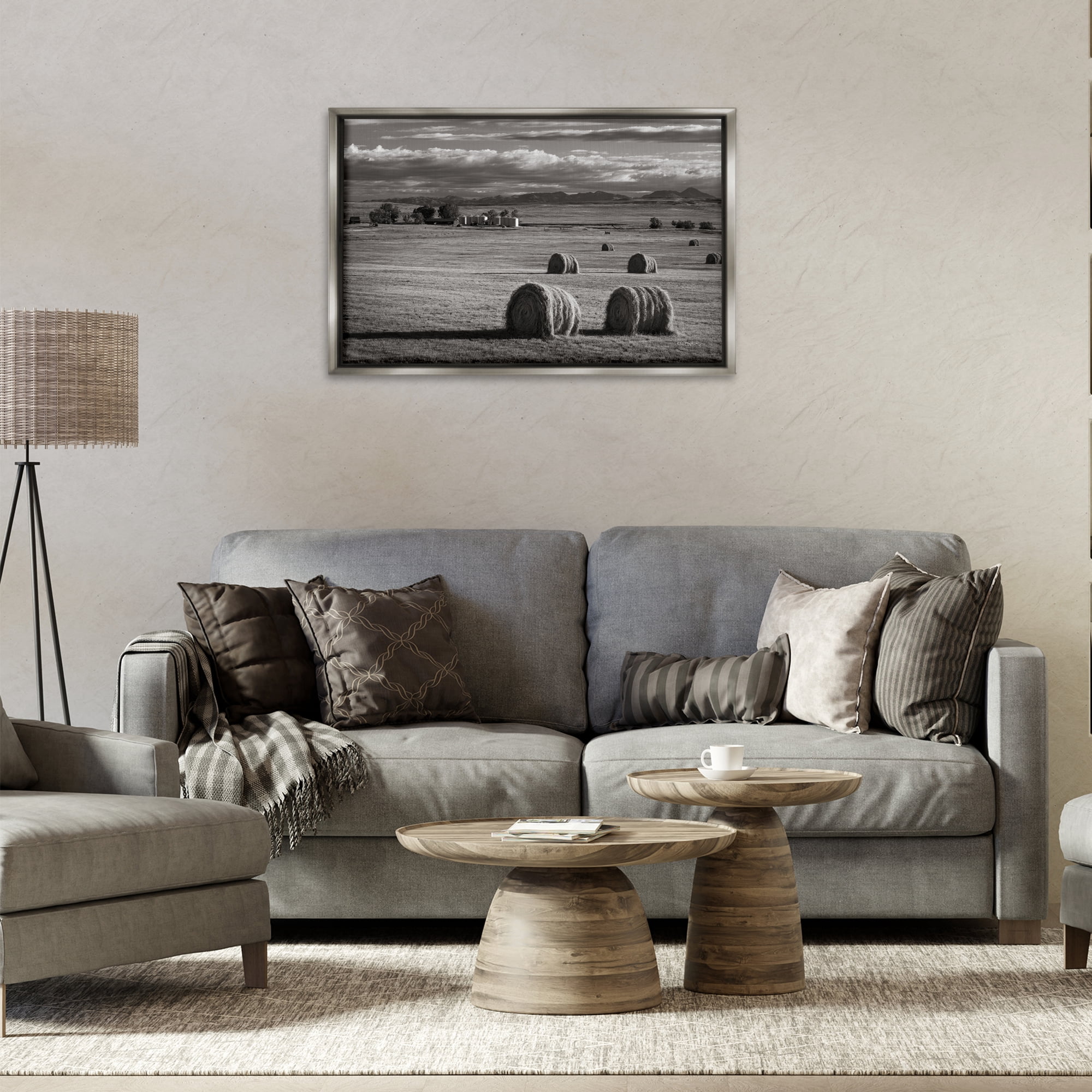 Stupell Industries Montana Hay Bales Landscape & Nature Photography Gray Floater Framed Canvas Art Print Wall Art, 31 x 21