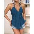 thumbnail image 6 of Women Tie Back Tank Tops Criss Deep V Neck Spaghetti Strap Backless Tanks Going Out Blue L, 6 of 9