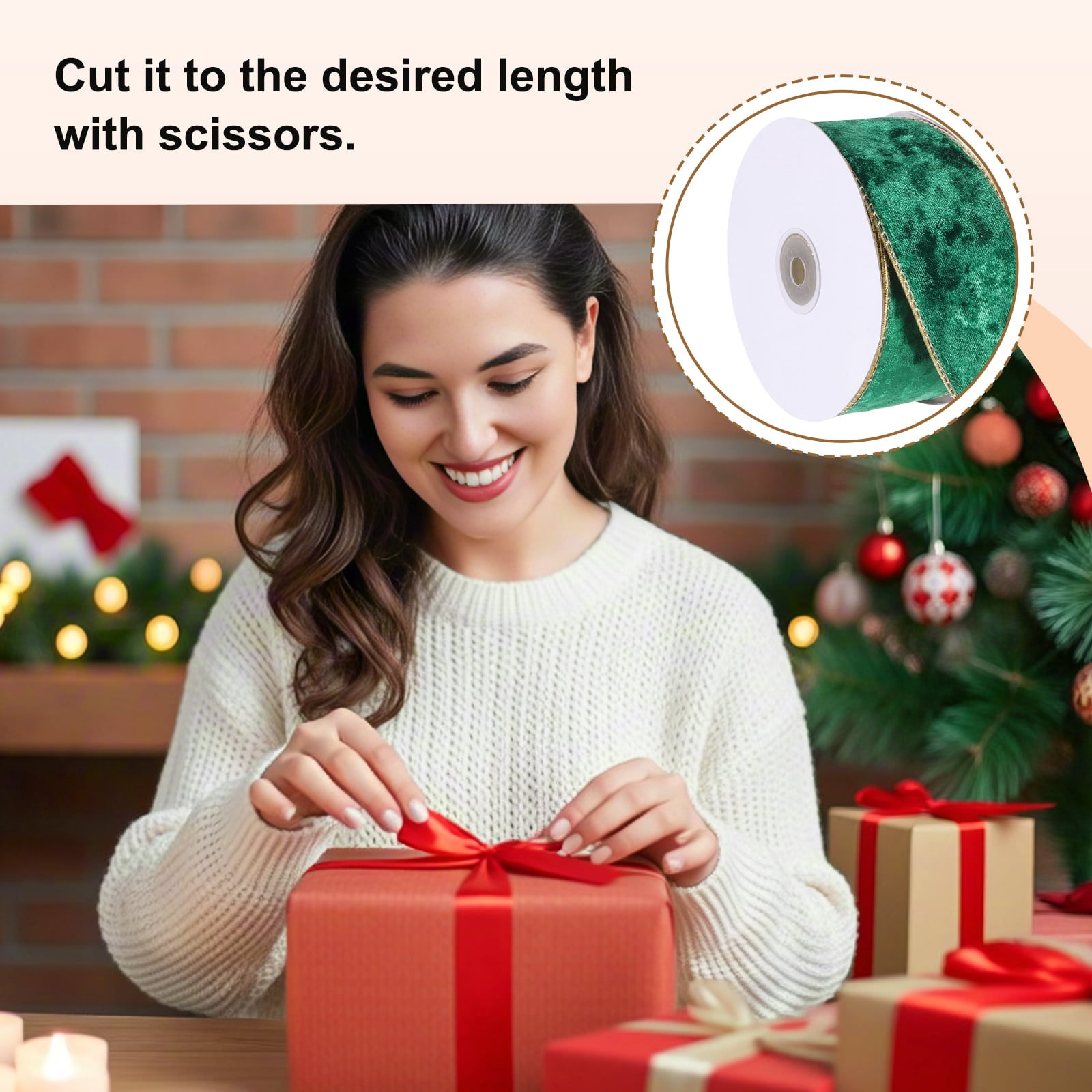Uxcell Velvet Wired Ribbon, (1.6 Inch x 10 Yards, 2 Pcs)(Green) Velvety Gold Crushed Ribbons Gift Wrapping Binding, Suit For- Crafts/Bow/Wreaths/Christmas Tree Decoration