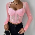 thumbnail image 2 of Corset Top Going Out Outfits for Women Women's Long Sleeve Lace Mesh Crop Top Sexy Corset Slim Fit Square Neck Solid Color Top, 2 of 9