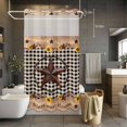 thumbnail image 2 of No Hook Shower Curtain with Snap in Liner, Farm Star Sunflower Wood Grain Waterproof Fabric Bathroom Curtain Mesh Top Window, Black Buffalo Plaid Shower Curtains 36x72in, 2 of 9