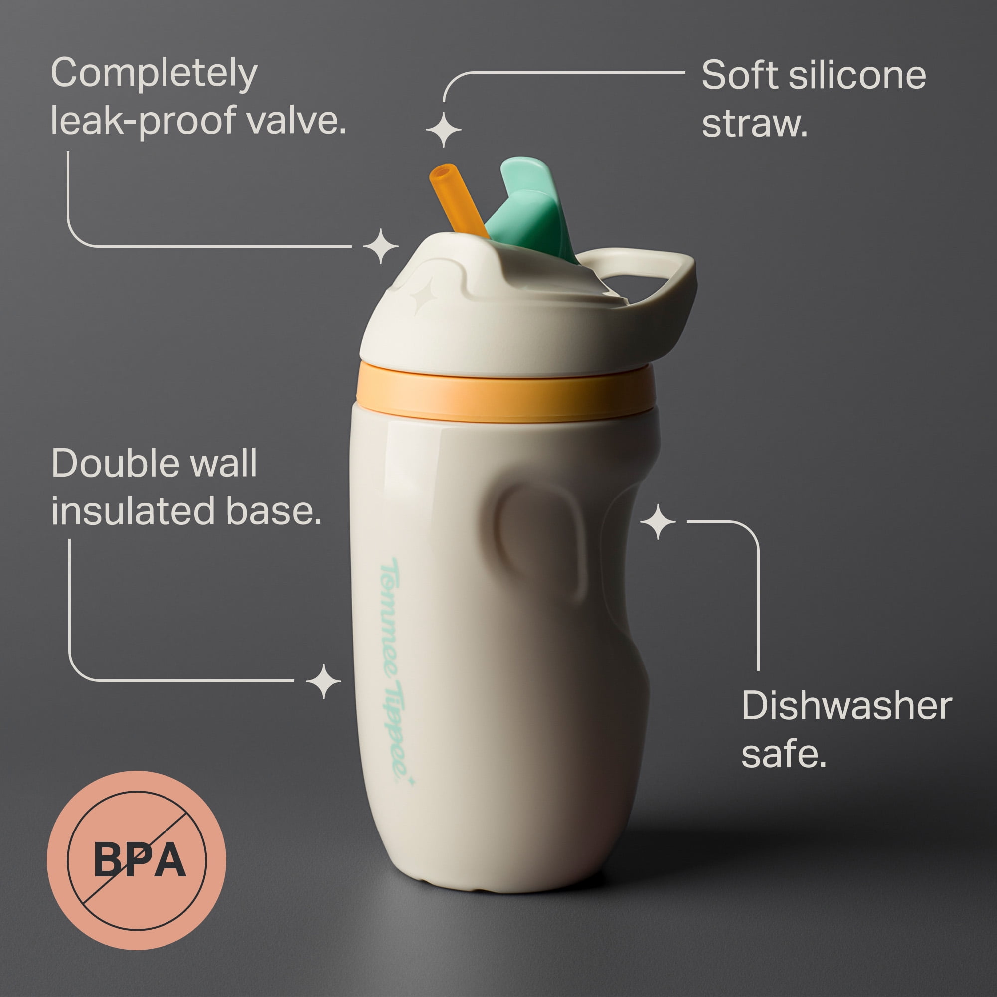 (2 pack) Tommee Tippee Insulated Toddler Sporty Straw Cup, 12m+, 9oz, Spill-Proof, Cream, 1 Pack