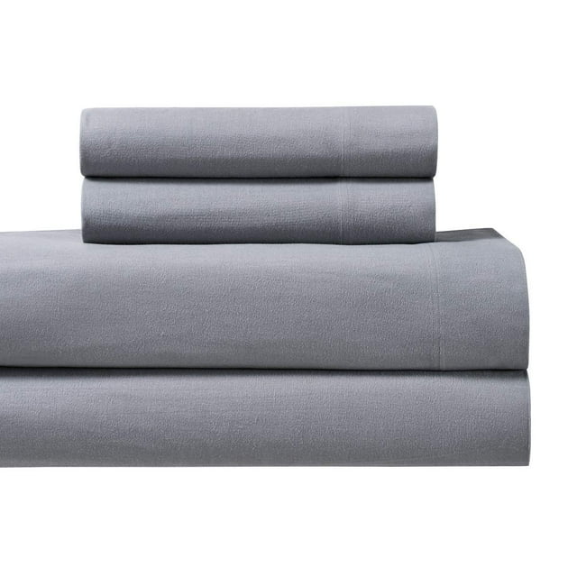 Royal Tradition Flanelle Épaisse, 100 pour Cent Coton Split Très Grand Ensemble de Draps 5 Pcs pour Lits Ajustables, Gris, 170 G/m2
