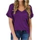 thumbnail image 1 of Fiudx Ofertas Flash Del Día Camiseta de Manga Corta con Cuello En V y Bolsillos Informales para Mujer, 1 of 4