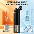 thumbnail image 3 of Hawsaiy 24 oz Insulated Stainless Steel Water Bottle with Handle, Leak-Proof Lid & Wide Mouth, Double Wall Vacuum, BPA Free, Keeps Cold & Hot, Black, 3 of 9
