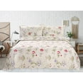 thumbnail image 4 of Marina Decoration Rich Printed Embossed Pinsonic Coverlet Bedspread Ultra Soft Bedding Summer Quilt Set with Shams, Light Floral Pattern Pink Green Red Purple Cream Color, 4 of 7