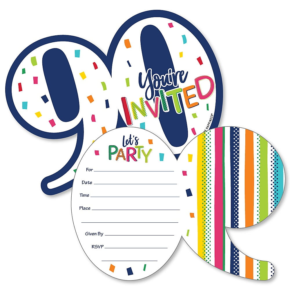 90th Birthday Cheerful Happy Birthday Shaped FillIn Invitations