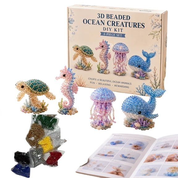 2026 Limited 3D Beaded DIY Kit, 4 Gnome Designs DIY Kit, Frog Beading Kits with Instructions, Cute Bead Art Handmade Bird Gift for Beginners & Craft Enthusiasts (Ocean Creatures)