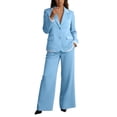 thumbnail image 6 of Purcolt Womens 2 Piece Pant Suit Elegant Casual Lapel Long Sleeve Blazer High Waist Wide Leg Trousers Formal Business Work Office Matching Set, 6 of 9