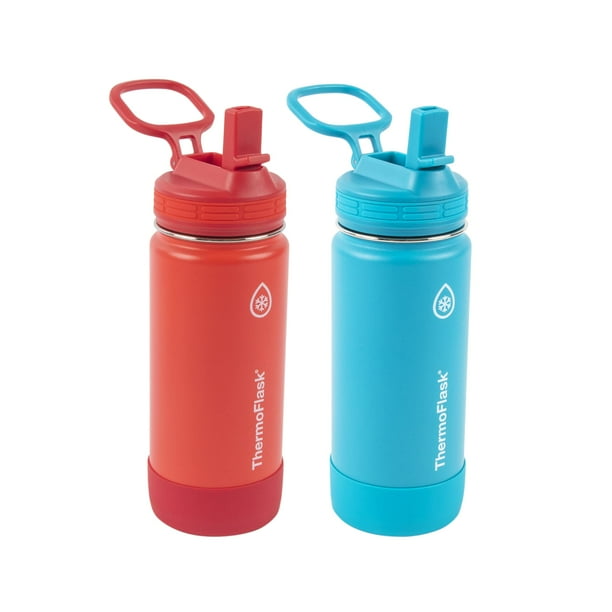 Thermoflask 16 Oz Doble Pared De Acero Inoxidable Con Aislamiento Al Vacío, Paquete De 2 Botellas De Agua, Rojo/Azul ThermoFlask NA