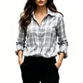 thumbnail image 2 of FDGIU Women's Plaid Button Down Shirt, Lapel Long Sleeve Loose Fit Collared Blouse Casual Tops for Office Daily Travel Outfits, 2 of 7